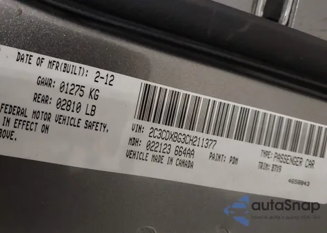 2012 Dodge Charger Se z USA, uszkodzony, nr VIN 2C3CDXBG3CH211377